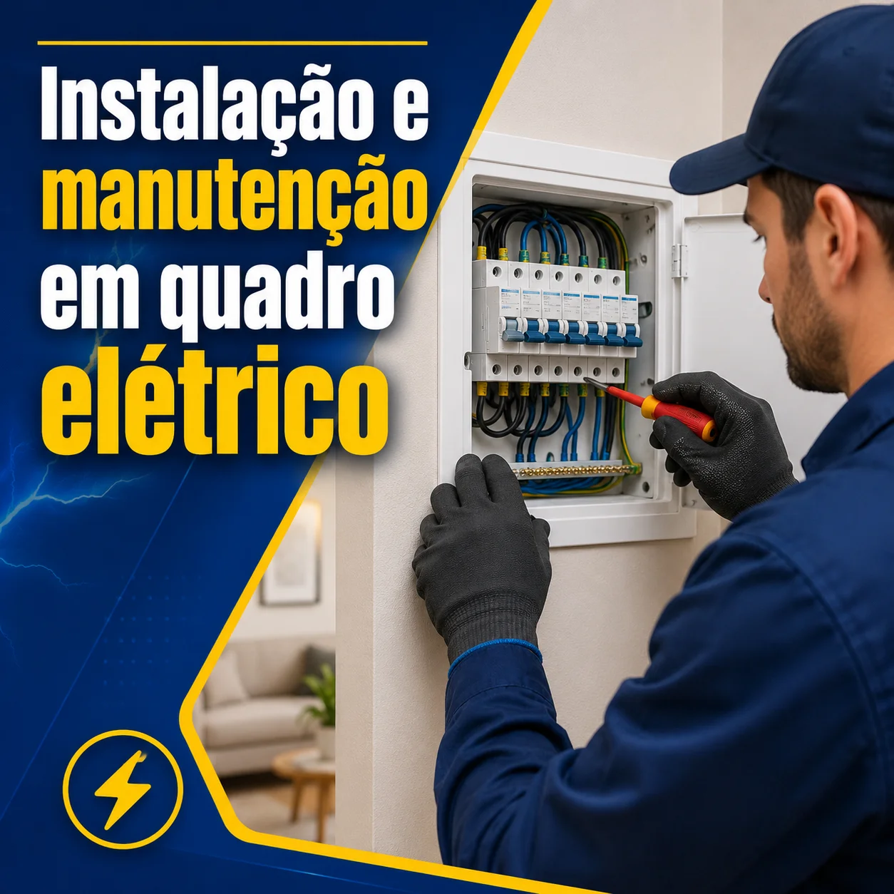 Manutenção elétrica e organização de circuitos para iluminação, tomadas e cargas do imóvel